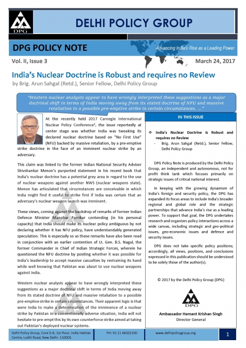 DPG Policy Note Vol. II, Issue 3: India's Nuclear Doctrine is Robust and requires no Review