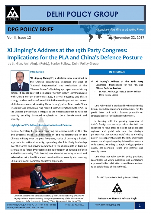 Xi Jinping's Address at the 19th Party Congress: Implications for the PLA and Chinaâ€™s Defence Posture